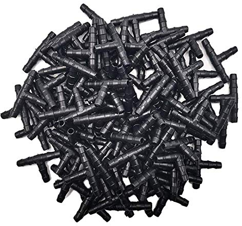 Kalolary 200pcs Conectores de púas Irrigación por Goteo, 4/7 mm T Irrigación por Goteo Riego Tubería Manguera Tubería Distribución o Conectores Conexiones para Patio Jardín y Agricultura