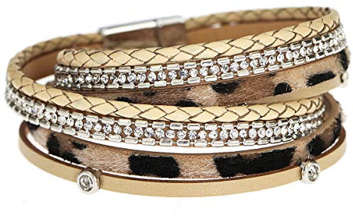 Suyi Damen Leopard Armbänder Breites Lederwickelarmband Mehrschichtiges Manschettenarmband Leopard3