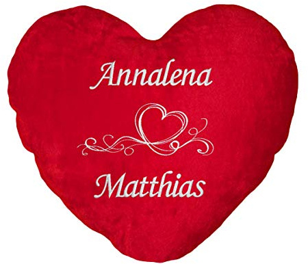 Direkt-Stick.de Herzkissen mit Namen Bestickt. Personalisiertes Kissen - Romantisches Geschenk Valentinstag, Dekokissen rot Herzform