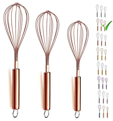 Berglander Paquete de 3 batidores de acero inoxidable, 8 , 10, 12 , baño de titanio, batidor de oro rosa, batidor de cobre, batidor, batidor de alambre, batidor de cocina (paquete de 3)