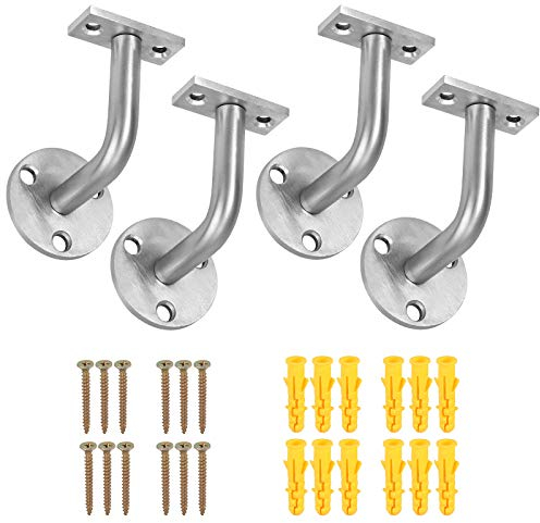 Justech 4PCs Stair Handrail Bracket Wall Mounted Handrail Bannister Support StainlessSteel Handrail Holder Screws Included