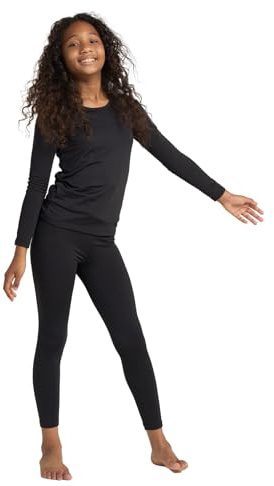 LAPASA Termounderställ av fleece för flickor, termoundertröja + leggings, skidunderkläder, funktionella underkläder i set för barn 4 - 13 år (Thermoflux G03), svart, 7-8 År