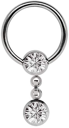 Modern Nature Piercing-Schmuck Intimpiercing Titan Ring in 1,6 x 10 mm mit Kette und 6 mm Stein-Kugeln in klar