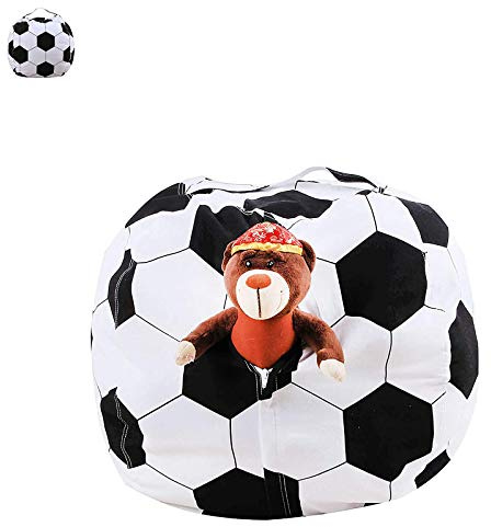 DTLEO Stuffed Animal Storage Bean Bag Chair Cover (No Filler) for Adults and Kids in Living Room Bedroom Floor Pillows Organizer,Football,18in