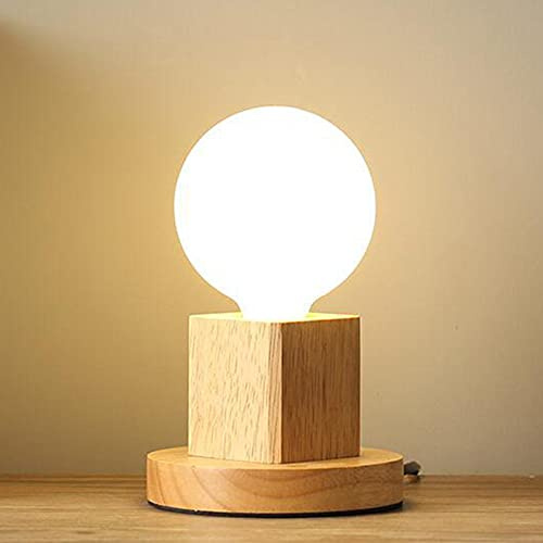 Mengjay Trade Portalampada E27 in legno quadrato lampada da tavolo Edison presa EU standard illuminazione decorativa,Lampada da Tavolo Notturna per ufficio, casa, bar, ristorante(Nessuna lampadina)