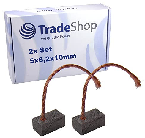 2x Trade-Shop Motorkohlen Kohlebürsten Schleifkohlen Kohlestifte 5x6,2x10mm Kabellänge 40mm für viele KFZ PKW Motoren Antriebe Elektrowerkzeuge 12-24V