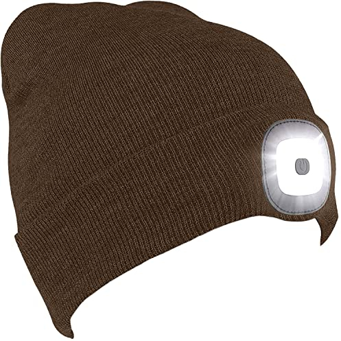 Morye LED Mütze mit Licht, Laufmütze Herren Damen Kappe Lampe USB Nachladbare 4 LED Scheinwerferkappe für Warm Cap mit LED Licht für Jogging,Camping,Angeln,Walking/Kaffee