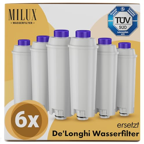 MILUX® 6x Wasserfilter für DeLonghi Magnifica S & Evo, Dinamica, Primadonna, Eletta Explore - passend für alle DeLonghi Maschinen