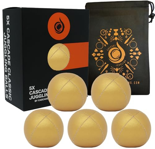 Cascade Juggling 5 x Pro 115 g Cascade Classic Juggling Balls – Thud Juggling Balls & Bag – Set di 5 palline da giocoleria (oro)