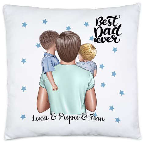Kiddle-Design Vater Kind Kissen inkl. Füllung Personalisiert Name Papa Kinder Söhne Baby Geschenk für Väter Vatertag Vatertagsgeschenk