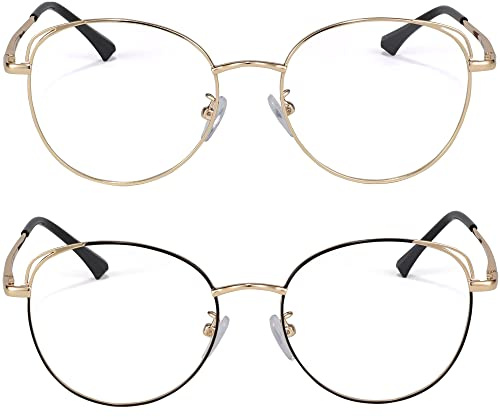XFentech Blaulichtfilter Brille - Damen Herren UV400 Schutz Klassische Metall Oval Rahmen Klare Linse Brille Dekobrillen Gaming Computerbrillen