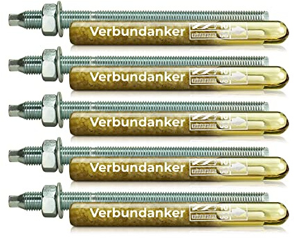 Isolbau Verbundanker Set - Verbundankerpatrone styrolfrei V08 + Ankerstange verzinkt M8 x 160 - ETA/ETAG Zulassung - 5 Stück