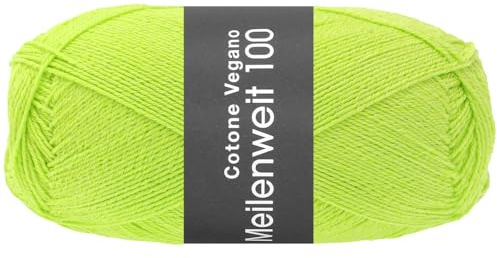 LANA GROSSA Meilenweit Cotone Vegano| Die Alternative ohne tierische Fasern | Handstrickgarn aus 76% Baumwolle, 14% Polyamid & 10% Polyester | 100g Wolle zum Stricken & Häkeln | 420m Garn FB2