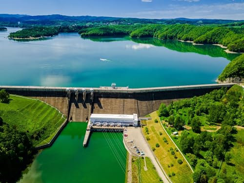 Acryl-Bild 80 x 60 cm: Erneuerbare grüne Energie. Wasserkraftwerk am Solina-See in Polen. Drohnenansicht. (170754718)
