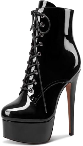 NobleOnly Femme Plateforme Cheville Hauteur Bottes Lacets Bottines Aiguille 16CM High Heels