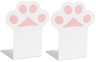 Gralara Fermalibri con Artiglio di Gatto Fermalibri Decorativi in Metallo Antiscivolo Carino 1 Paio di Fermalibri per Scaffali Sala Studio Scaffale Decorazion, Bianco