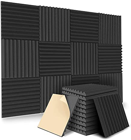 Caoruiy 12 Pack Self-Adhesive Acoustic Panels, Sound Proof Foam Panels, High Density Soundproofing Wall Panels for Home(Black)