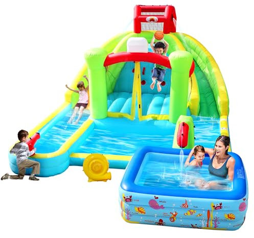 WELLFUNTIME Inflatable Water Slide, 8 in 1 Bounce House & Two Long Slides