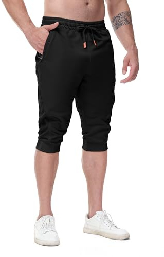 FIRSTGYM Mens Casual Jogger Pants 3/4 Joggers Tapered Fit Workout Gym Training Sweatpants Black