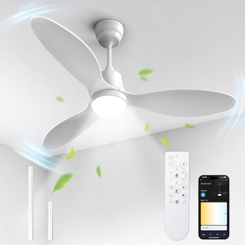 BLITZWILL Deckenventilator mit Beleuchtung, Ø132cm App Steuerung & Fernbedienung Deckenventilatoren mit Licht LED, 6 Geschwindigkeiten, 3 Farben Dimmbar, Leise DC-Motor, Sommer-Winterbetrieb, Timer