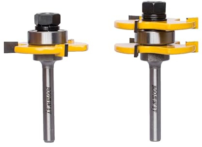 Boomway Tongue and Groove Router Bit Set, 1/4 Inch Shank, 3 Teeth, Adjustable T-Shape Cutter, 1/4 Inch Collet Size
