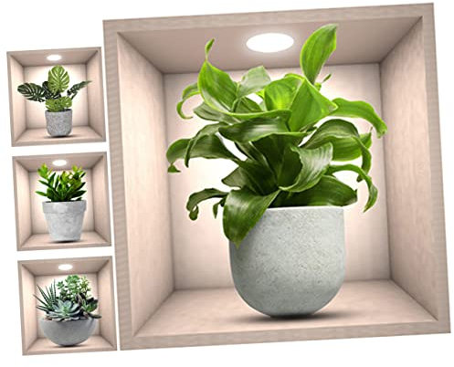 Housoutil 4pièces Autocollants Muraux Décoratifs Pvc Stickers De Pot De Fleurs Pour Décoration Intérieure Adhésifs Pour Chambre Et Salon