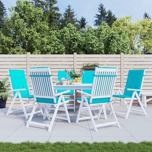 Homgoday Gartenstuhlauflagen Hochlehner 6 STK. Stuhlauflagen Hochlehner Sitzauflagen Sitzkissen Polsterauflagen Stuhlkissen Auflagen für Hochlehner Gartenstuhl Türkis Stoff