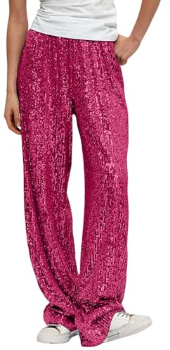 Generisch Damen Hose Stretch Damen-Paillettenhose, glitzernde Pailletten, hohe Taille, weites Bein, Schlaghose, Schlaghose, Nachtclub-Kleidung Stoffhose Damen Sommer Elegant