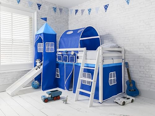 Noa and Nani Moro Cabin Bed Midsleeper with Slide & Blue Package in Classic White