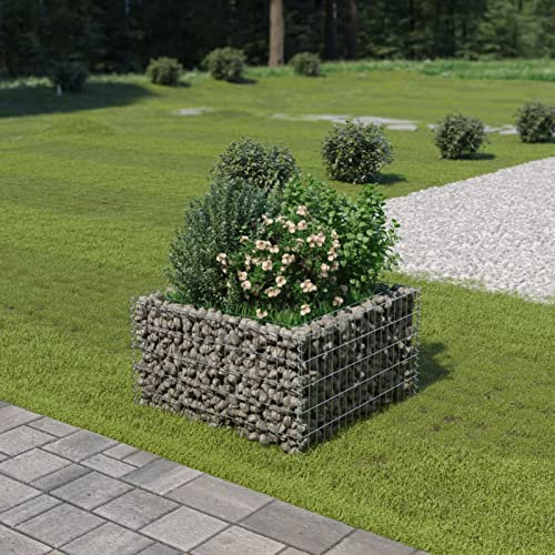 Iiaky Gabion Raised Bed Galvanised Steel 90x90x50 cm,Gabion Wall Mesh Wire Stone Basket Galvanised Iron Stone Basket Outdoor Spiral Planter Retaining Wall