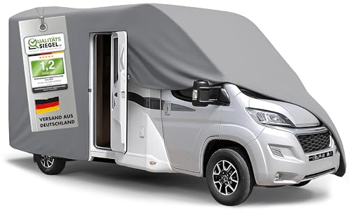 WALSER Premium Wohnmobil Abdeckplane, 100% wetterfeste Wohnmobilabdeckung, wasserdichte Wohnmobilplane mit UV-Schutz, Schutzhülle für Reisemobile + Aufbewahrungstasche 630x250x225cm (Dachlänge: 555cm)