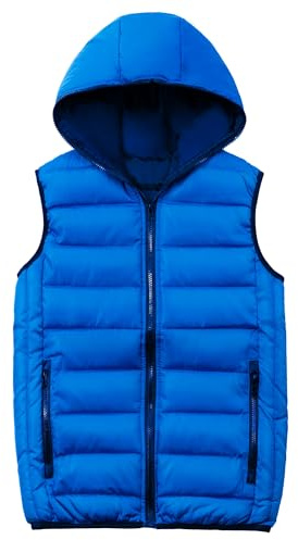 LAUSONS Chaleco Acolchado para Niños Invierno Cálido Niño Sin Mangas Chaqueta con Capucha Azul 164-170/14-15 años