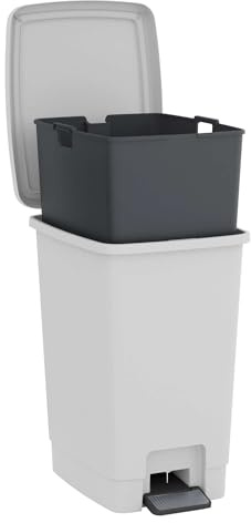 SUNDIS Bucket Bin 30 l pedalhink avtagbar rektangulär återvunnen plasthink vit soptunna för kök kontor tvättstuga verkstad badrum