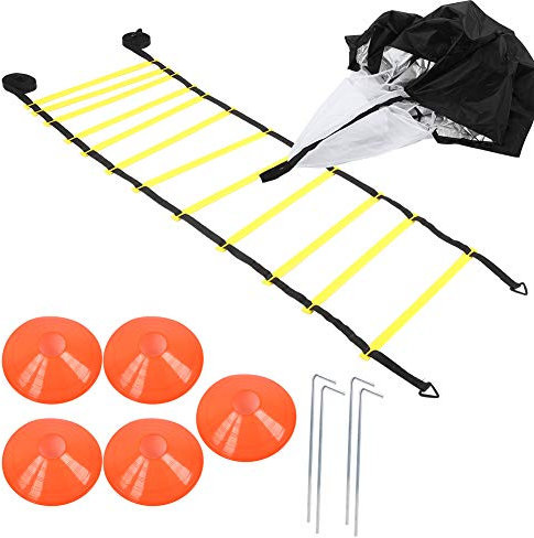 Naroote Agility Ladder, Footwork Ladder PP + Polyester Pongee Football Training Ladder Disc Drag Parachute Set Agile Training Rope Football Ladder for Football Basketball Pace Training