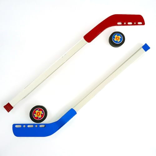Hockeyschläger Kinder, 2 Eishockey Schläger 70/84 cm, 2 Pucks 7,5 cm, Rot und Blau, Eishockeyschläger Hockey Set Kinder Outdoor Streethockey (84cm)