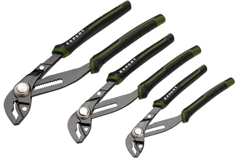 Draper Expert 3 Piece Water Pump Pliers Set 300mm, 250mm & 200mm | Easy Click Adjustable Hardened Serrated Teeth Jaws | High Torque Diamond-Shaped Jaws