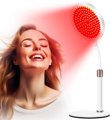 Relhafethy Rotlichtlampe mit Sockel, 660nm&850nm Infrarotlampe, 3-in-1 Chip Design & Verstellbarer Schwanenhals &15/30/45 Minuten Timer, 100LEDs Rotlichtlampe für Den Heimgebrauch