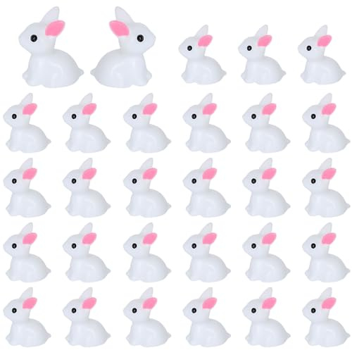 60 pièces Mini Lapins, Figurines de Lapin de Pâques Blanches en Résine, Petits Lapins en Plastique en Masse pour Paysage de Jardin, Accessoires Miniatures pour Maison de Poupée, Garnitures pour Œufs