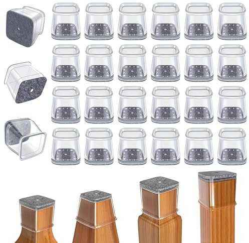 Businey 24 Pcs Chair Feet Floor Protectors, Floor Protectors for Furniture Legs, Silicone Chair Leg Floor Protector, Furniture Pads for Protecting Floors from Scratches Noise Square Large Fit: 26-38mm