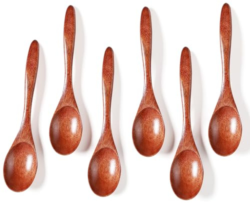 Kucensi Lot de 6 cuillères en bois à miel - 14,5 cm - En bois naturel - Petite cuillère à soupe - Vaisselle en bois - Cuillère à café - Accessoires de cuisine en bois