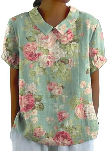 Leinenbluse Damen Sommer Kurzarm Sommerbluse Musselin Shirt Leinen Tunika Große Größen Elegante Oberteile Lässig Leinenshirt