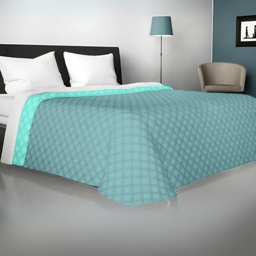 Viterbo Biancheria - Copriletto Matrimoniale Estivo e Primaverile Leggero, Trapunta Estiva Matrimoniale Double Face, Trapuntino 250x250cm Made in Italy (Matrimoniale (881), Verde Acqua/Tiffany)