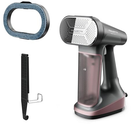 Rowenta - Vaporizador de hierro para ropa, vaporizadores de mano 3 en 1, vaporizador de ropa, planchado, removedor de pelusas, tanque de 7.8 onzas, 1875 vatios, apagado automático, negro y rosa