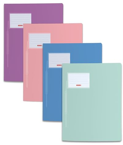 Brunnen | 4 Schnellhefter FACT!pp Pastell (A4, aus transluzentem PP, mit Namensschild, mit Einstecktasche innen, robustes Material, 4 Pastellfarben grün, blau, rosa und violett)