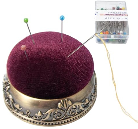 Nähnadeln für Stoff – antifalls Retro-Nadelkissen mit Metallbasis | Halbkugel-Kissen im Hofstil für Nähen, Stickerei, Schneiderei, Handarbeit, Atelier, Heimgebrauch