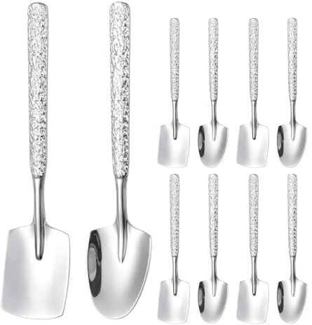 SEWACC Set 10 Cucchiai da Tavola in Acciaio Resistente Testa Quadrata Cucchiai per Gelato e Dessert Multifunzione Utensili in Metallo per Feste Cene e Uso Quotidiano in Cucina