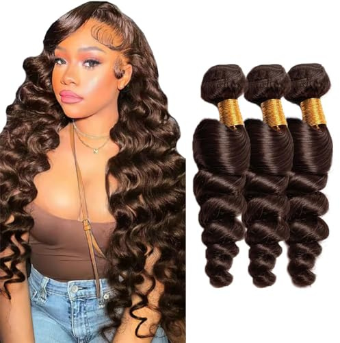 Shoaiye Extensiones de cabello humano sueltas de onda profunda, extensiones de pelo humano sin procesar, extensiones de tejido humano Remy doble trama #4 marrón chocolate 4 40 cm