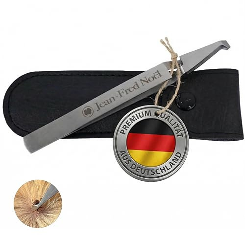 Jean-Fred Noël Premium Zeckenzange für Hunde und Haustiere, Edelstahl, 13,5 cm, mit Tasche, Ergonomisch, Abgerundete Spitzen