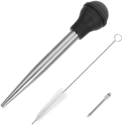 JOINPAYA Stainless Steel Turkey Baster Injector with Silicone Oil Tube, Bbq Meat Marinade for Grilling and Roasting, Black Single Needle Seasoning Pump for Kitchen Cooking