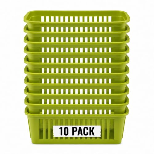 Plastic Baskets for Storage 25cm Mini Kitchen Storage Basket Fruit & Vegetable Organiser, Pantry Shelf Storage Basket, Small Handy Basket for Home, Bathroom, Office & Picnic (Lime Green)